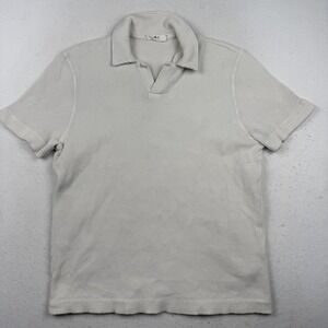 Mr P Polo Shirt Mens Large Ivory Waffle Knit Organic Cotton Textured MPJ282036
